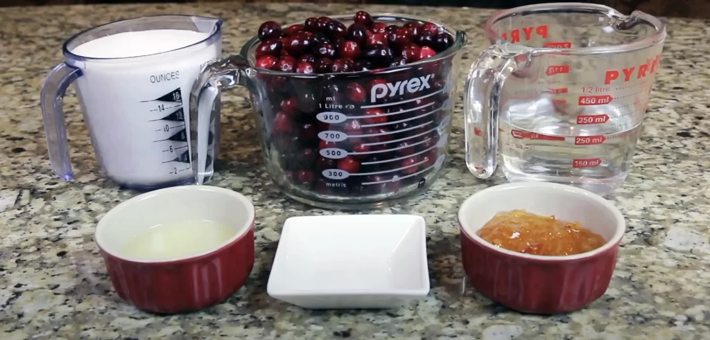 ingredients for cranberry sauce with orange marmalade